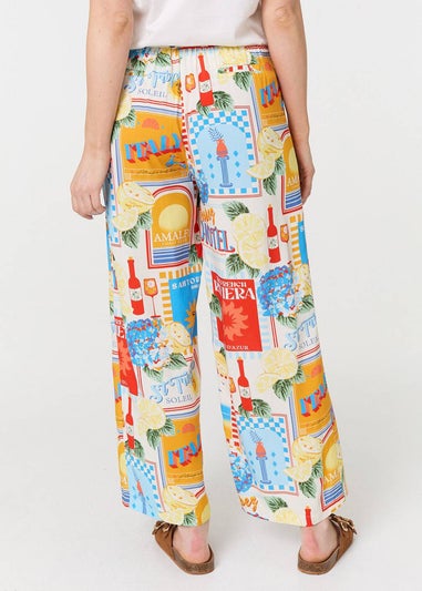 Izabel London Orange Riviera Print Wide Leg Trousers