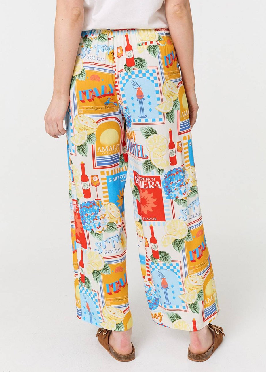 Izabel London Orange Riviera Print Wide Leg Trousers