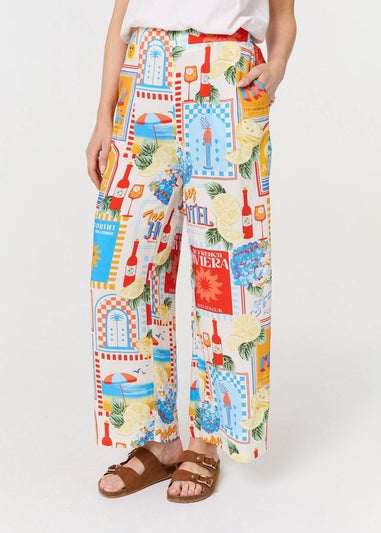 Izabel London Orange Riviera Print Wide Leg Trousers
