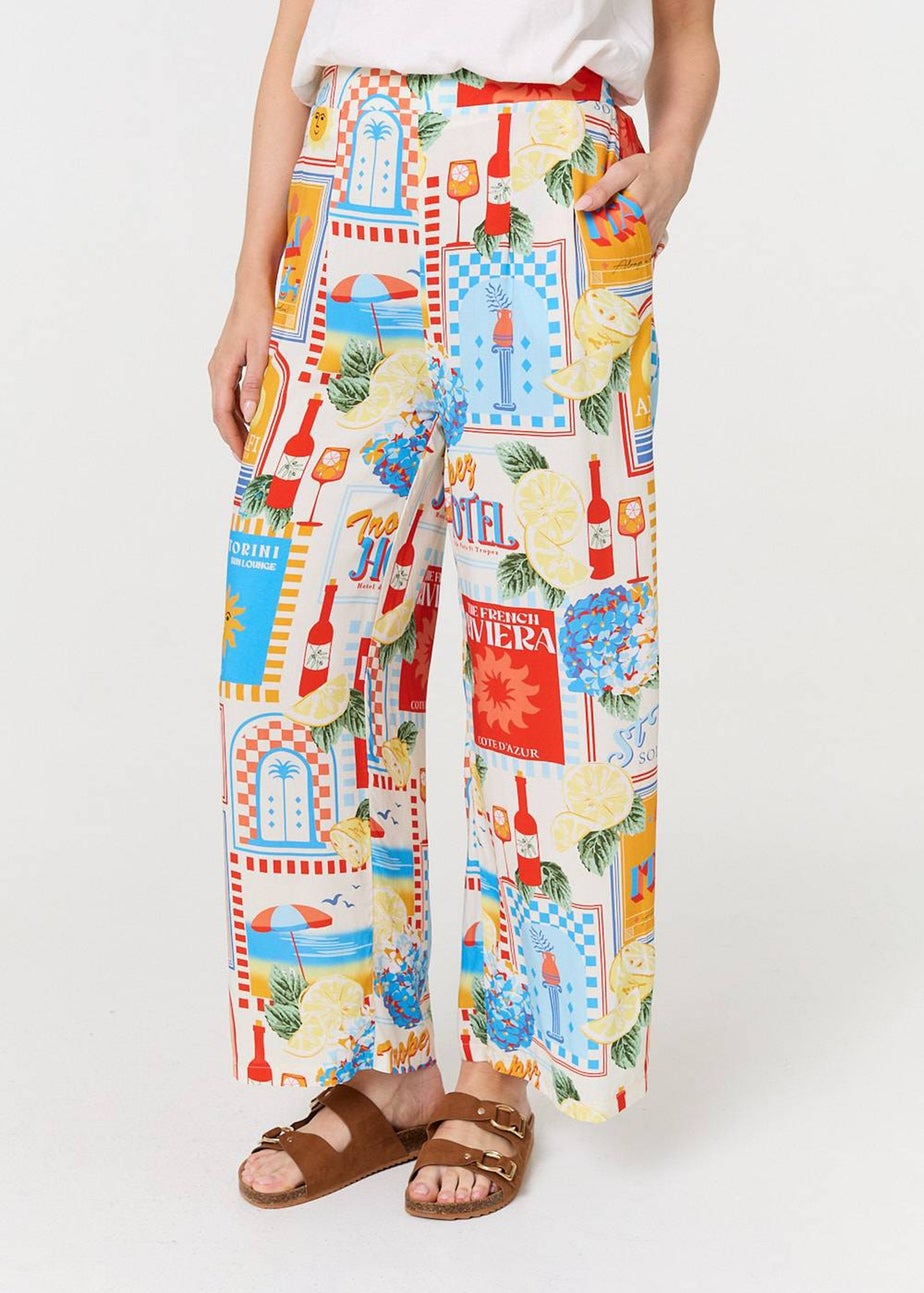 Izabel London Orange Riviera Print Wide Leg Trousers