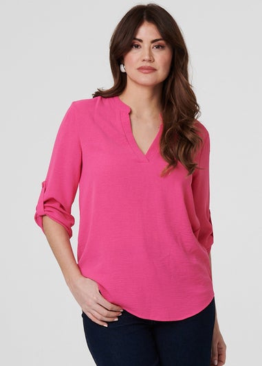 Izabel London Pink 3/4 Turn Up Sleeve Relaxed Blouse