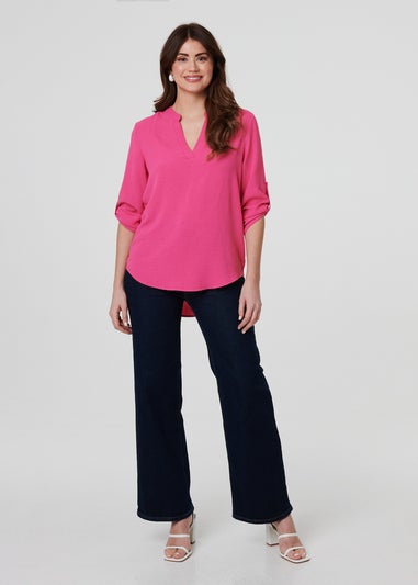 Izabel London Pink 3/4 Turn Up Sleeve Relaxed Blouse