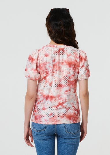 Izabel London Orange Tie Dye Cut Out Texture Short Sleeve Top