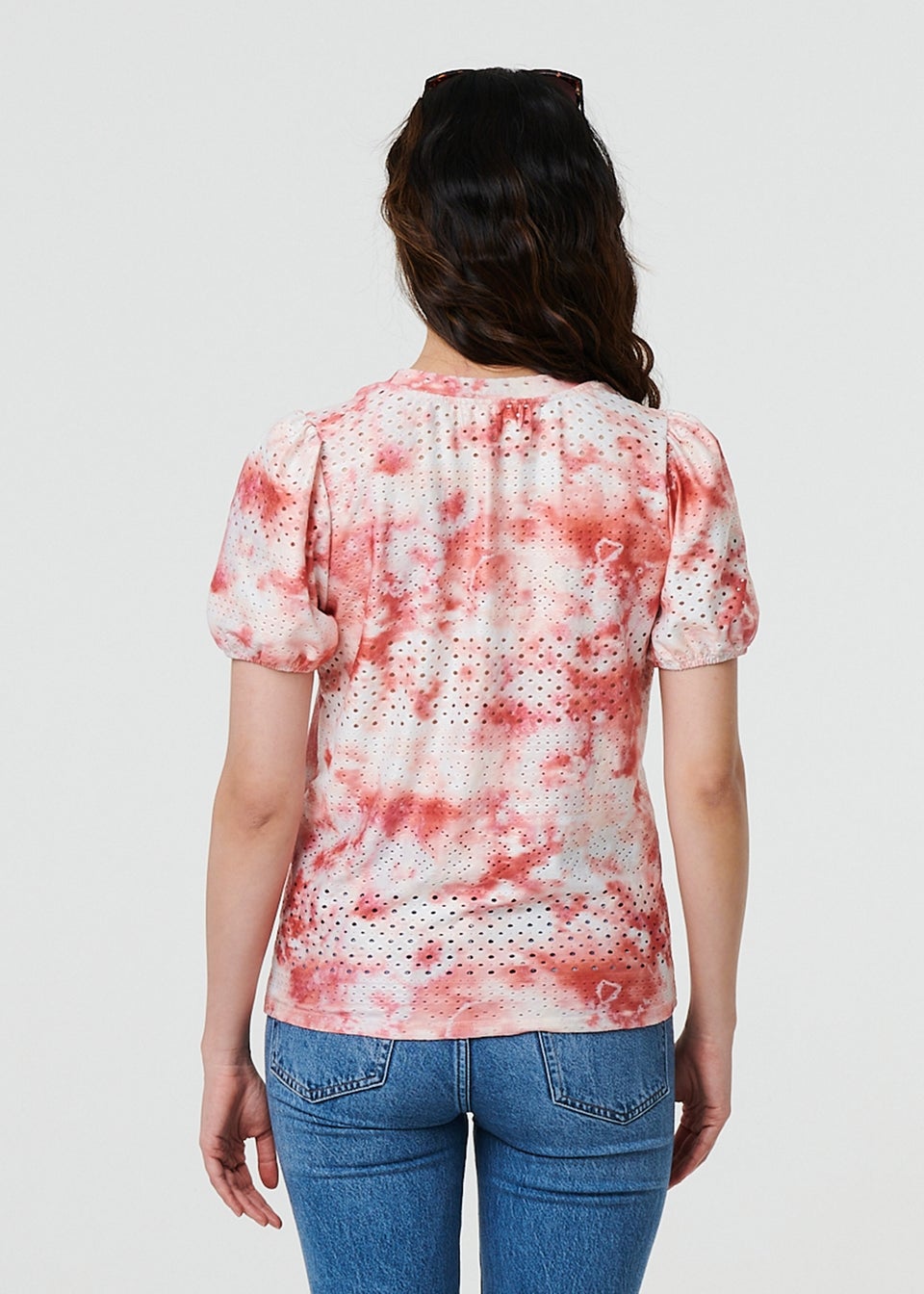 Izabel London Orange Tie Dye Cut Out Texture Short Sleeve Top