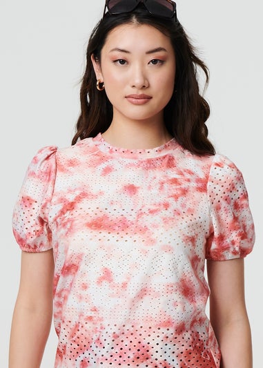 Izabel London Orange Tie Dye Cut Out Texture Short Sleeve Top