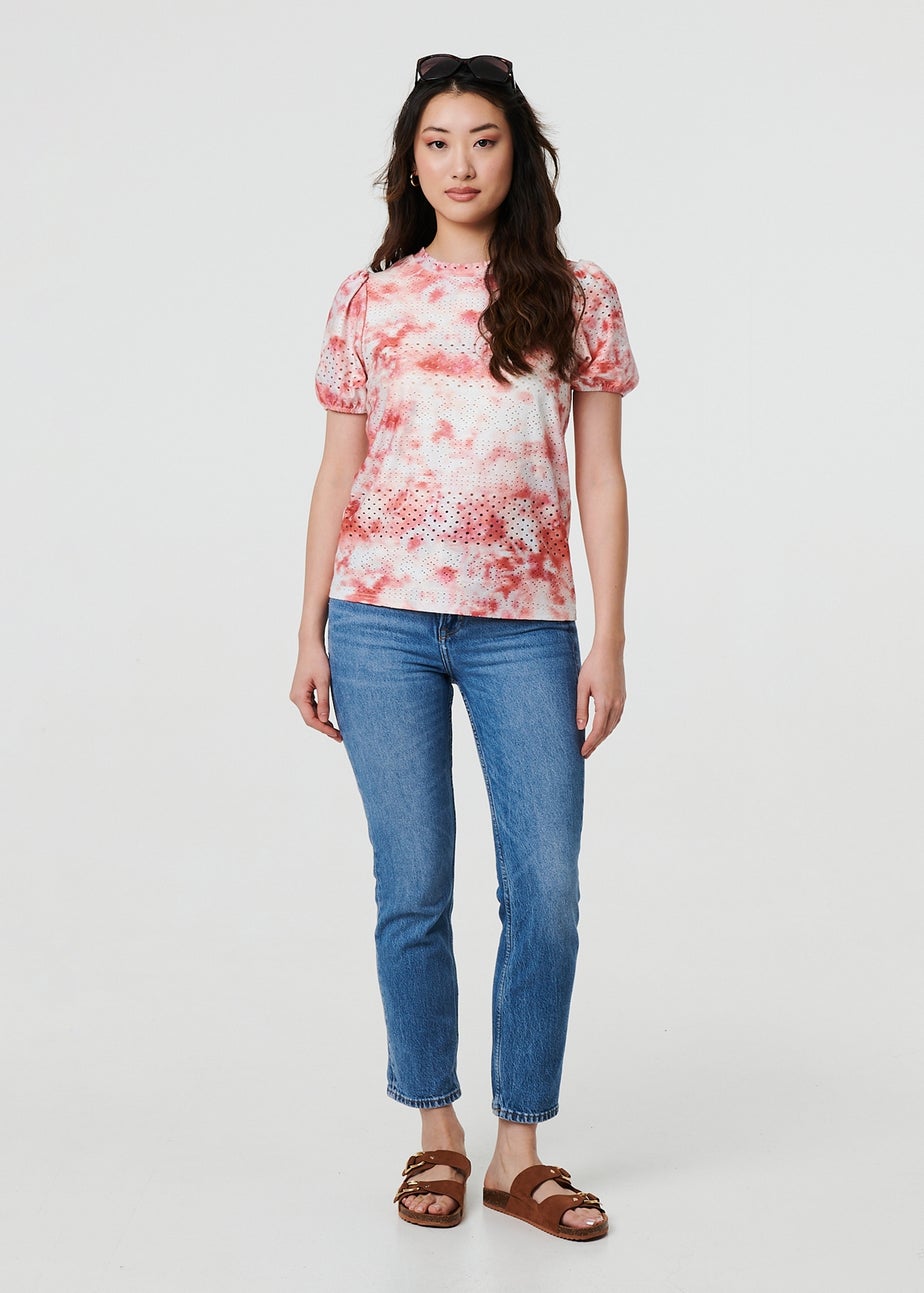 Izabel London Orange Tie Dye Cut Out Texture Short Sleeve Top