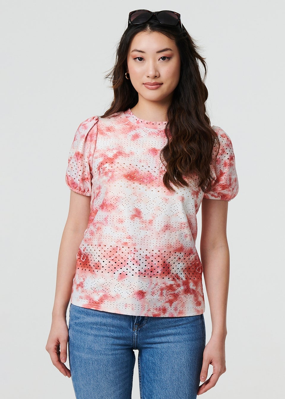 Izabel London Orange Tie Dye Cut Out Texture Short Sleeve Top