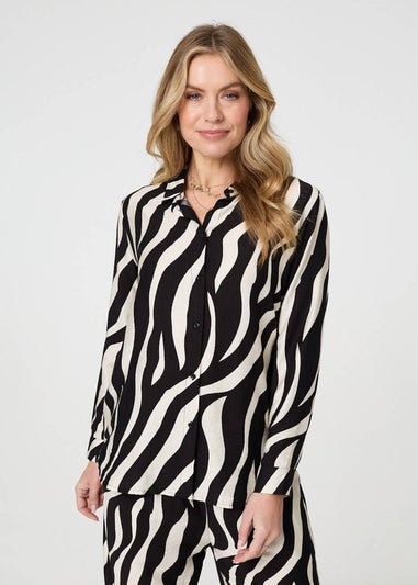 Izabel London Black Zebra Print Long Sleeve Relaxed Shirt