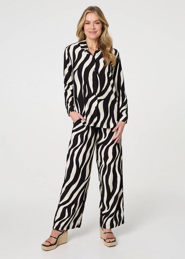 Izabel London Black Zebra Print Long Sleeve Relaxed Shirt