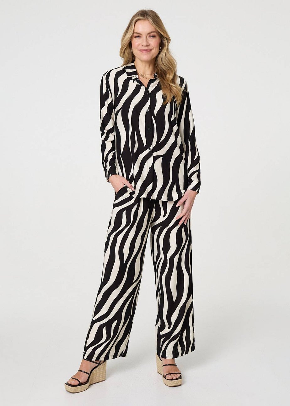 Izabel London Black Zebra Print Long Sleeve Relaxed Shirt