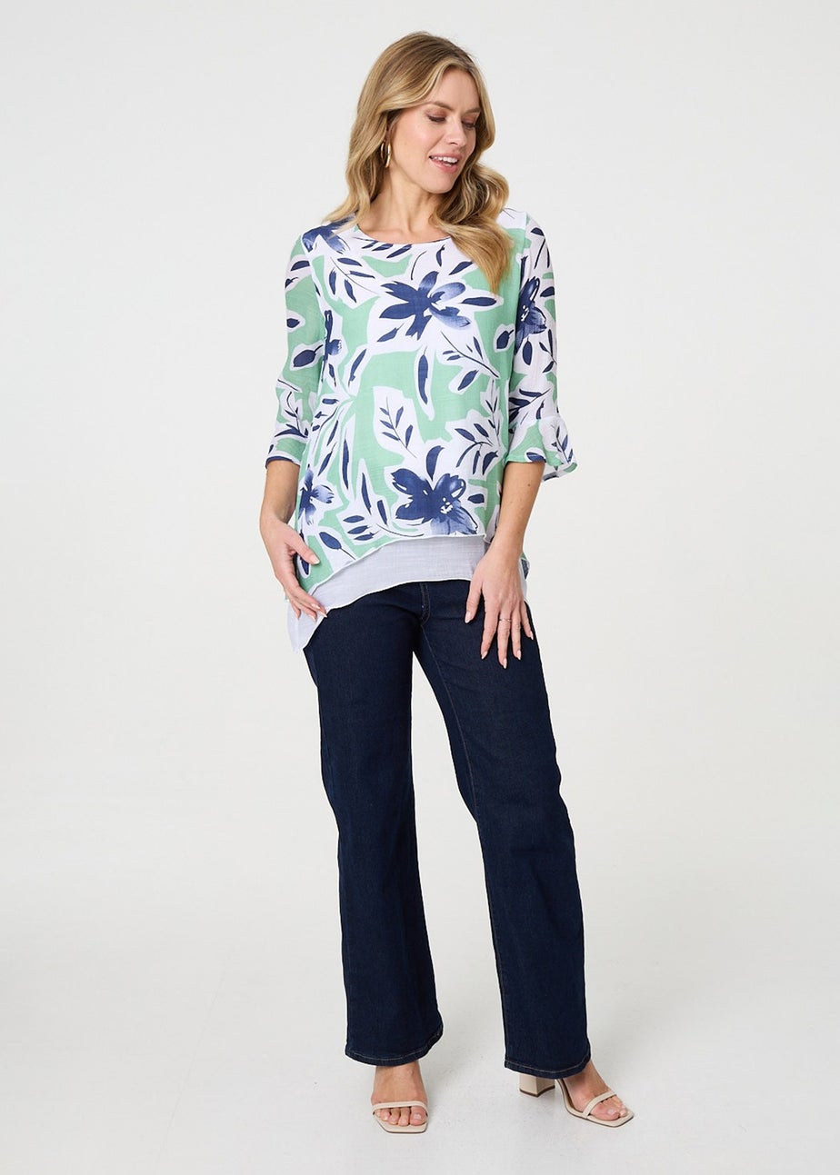 Izabel London Green Floral Print Layered Relaxed Tunic Top