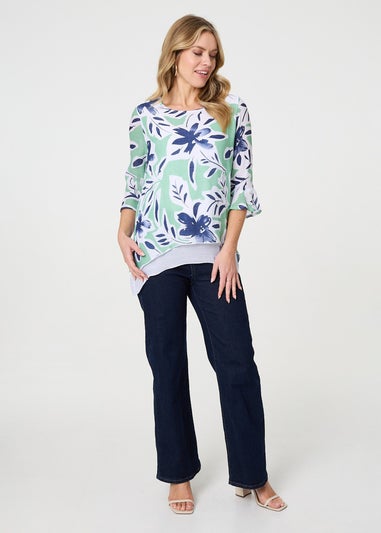Izabel London Green Floral Print Layered Relaxed Tunic Top