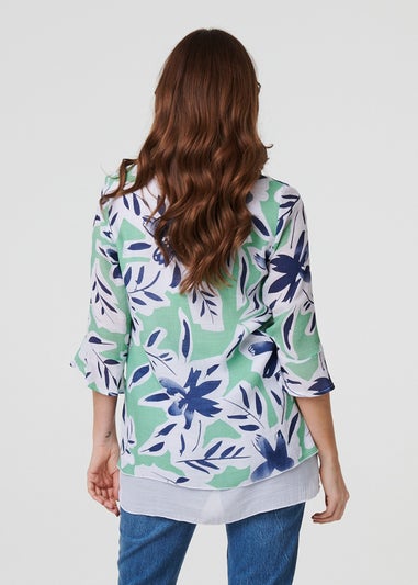 Izabel London Green Floral Print Layered Relaxed Tunic Top