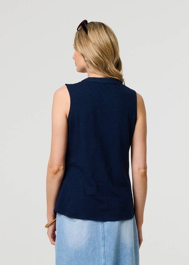 Izabel London Blue Lace Trim Sleeveless V Neck Blouse