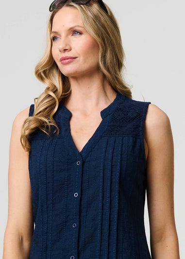 Izabel London Blue Lace Trim Sleeveless V Neck Blouse