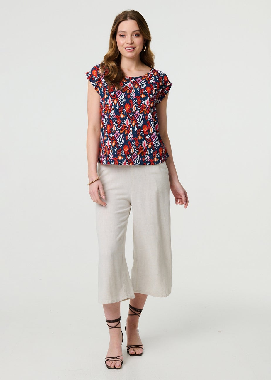 Izabel London Navy Printed Relaxed Cap Sleeve Shell Top