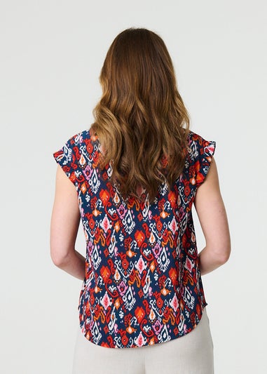 Izabel London Navy Printed Relaxed Cap Sleeve Shell Top