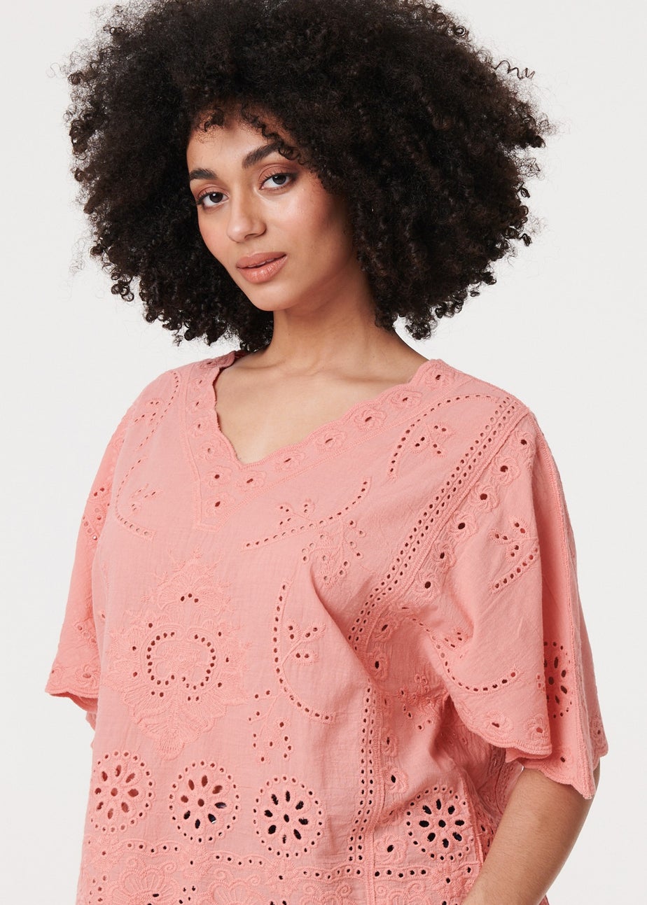 Izabel London Pink Broderie Anglaise Angel Sleeve Blouse