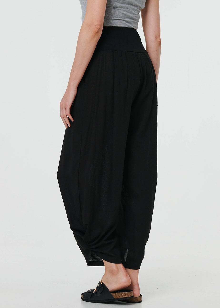 Izabel London Black High Waist Relaxed Ruched Leg Trousers