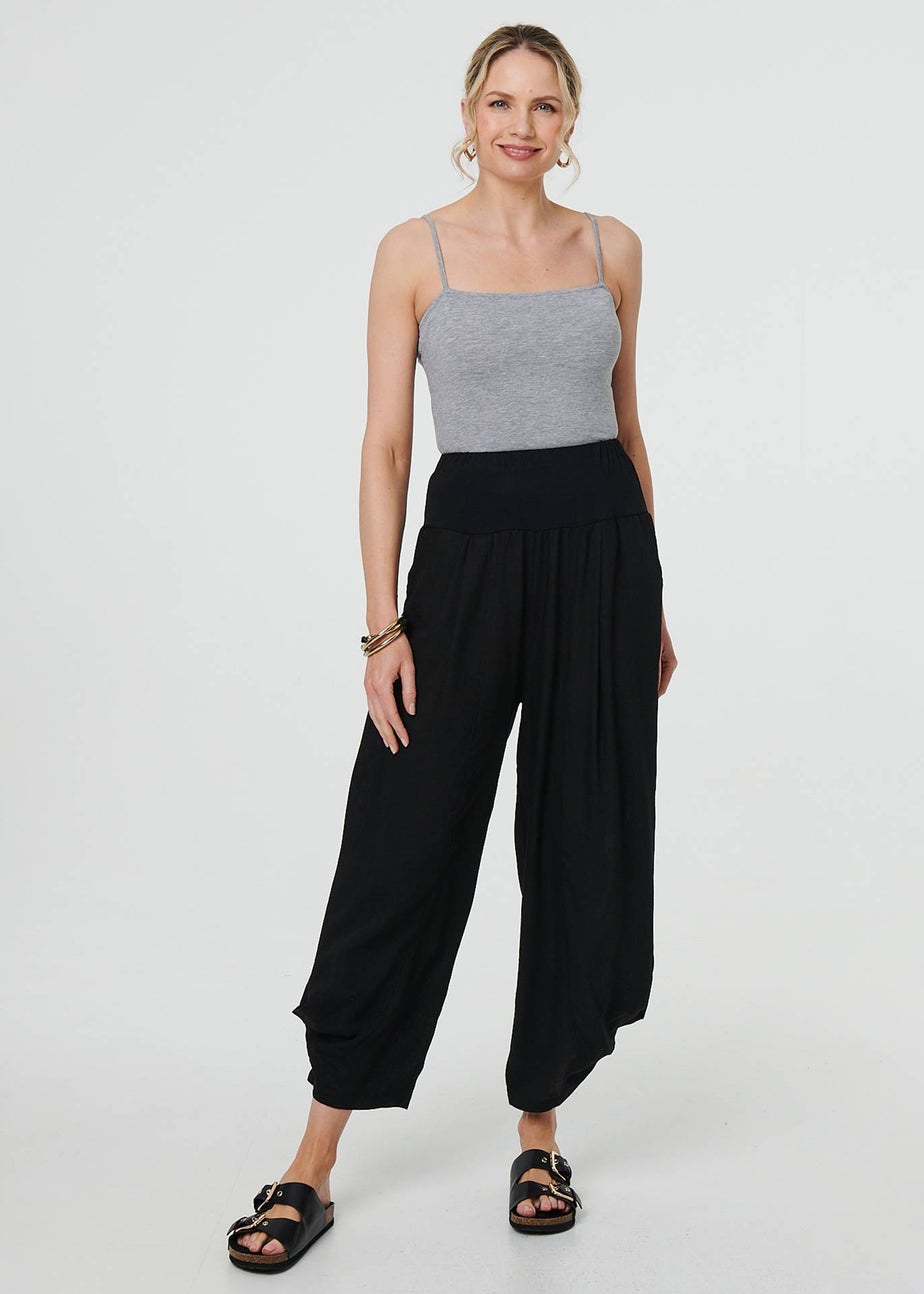 Izabel London Black High Waist Relaxed Ruched Leg Trousers