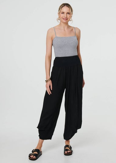 Izabel London Black High Waist Relaxed Ruched Leg Trousers