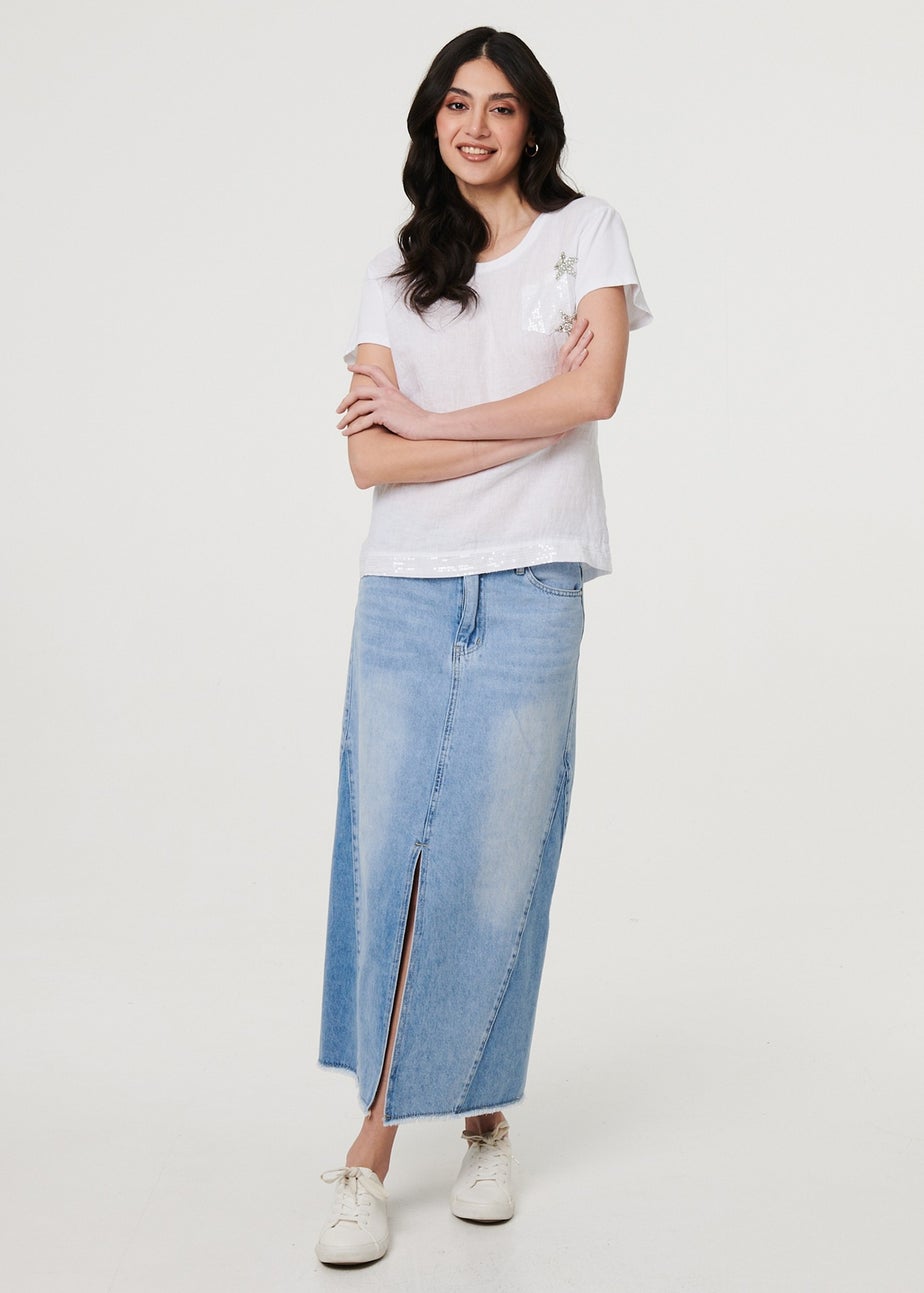 Izabel London White Metallic Star Detail Relaxed T Shirt