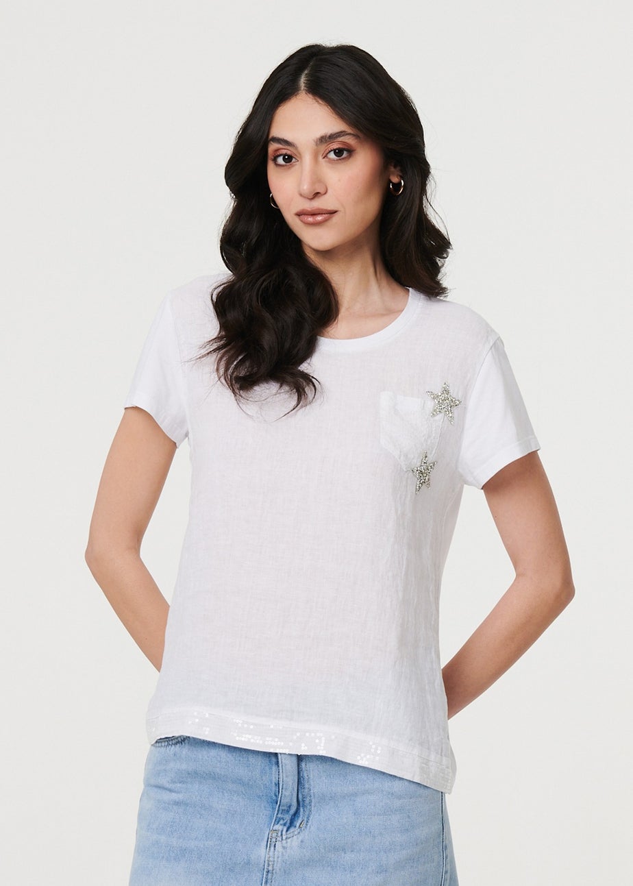 Izabel London White Metallic Star Detail Relaxed T Shirt