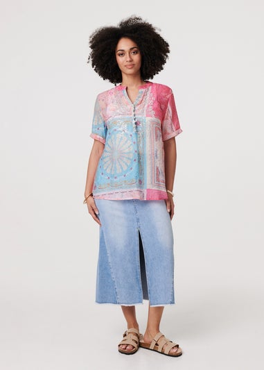Izabel London Pink Patchwork Print Short Sleeve Blouse