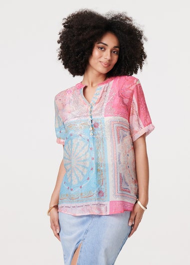 Izabel London Pink Patchwork Print Short Sleeve Blouse