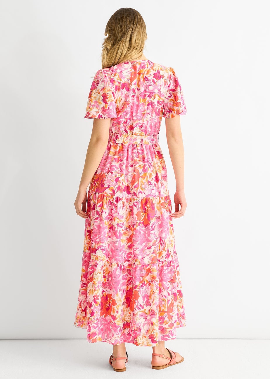 Gini London Red Floral Wrap Belted Midi Dress