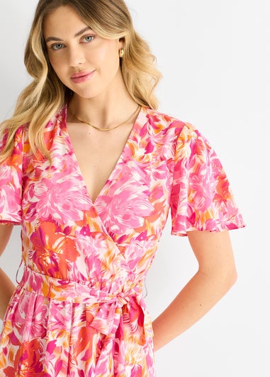 Gini London Red Floral Wrap Belted Midi Dress