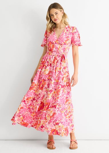 Gini London Red Floral Wrap Belted Midi Dress