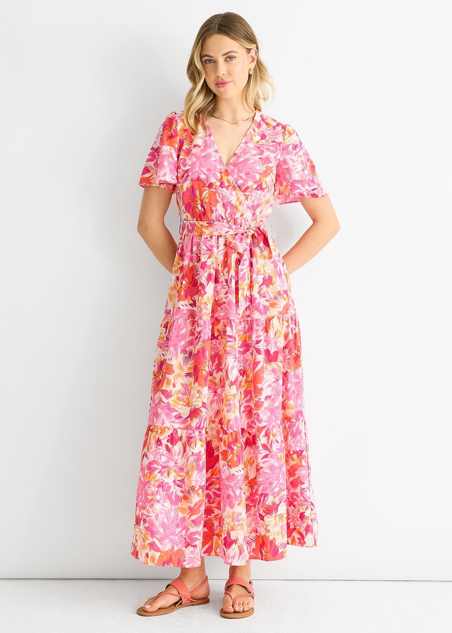 Gini London Red Floral Wrap Belted Midi Dress
