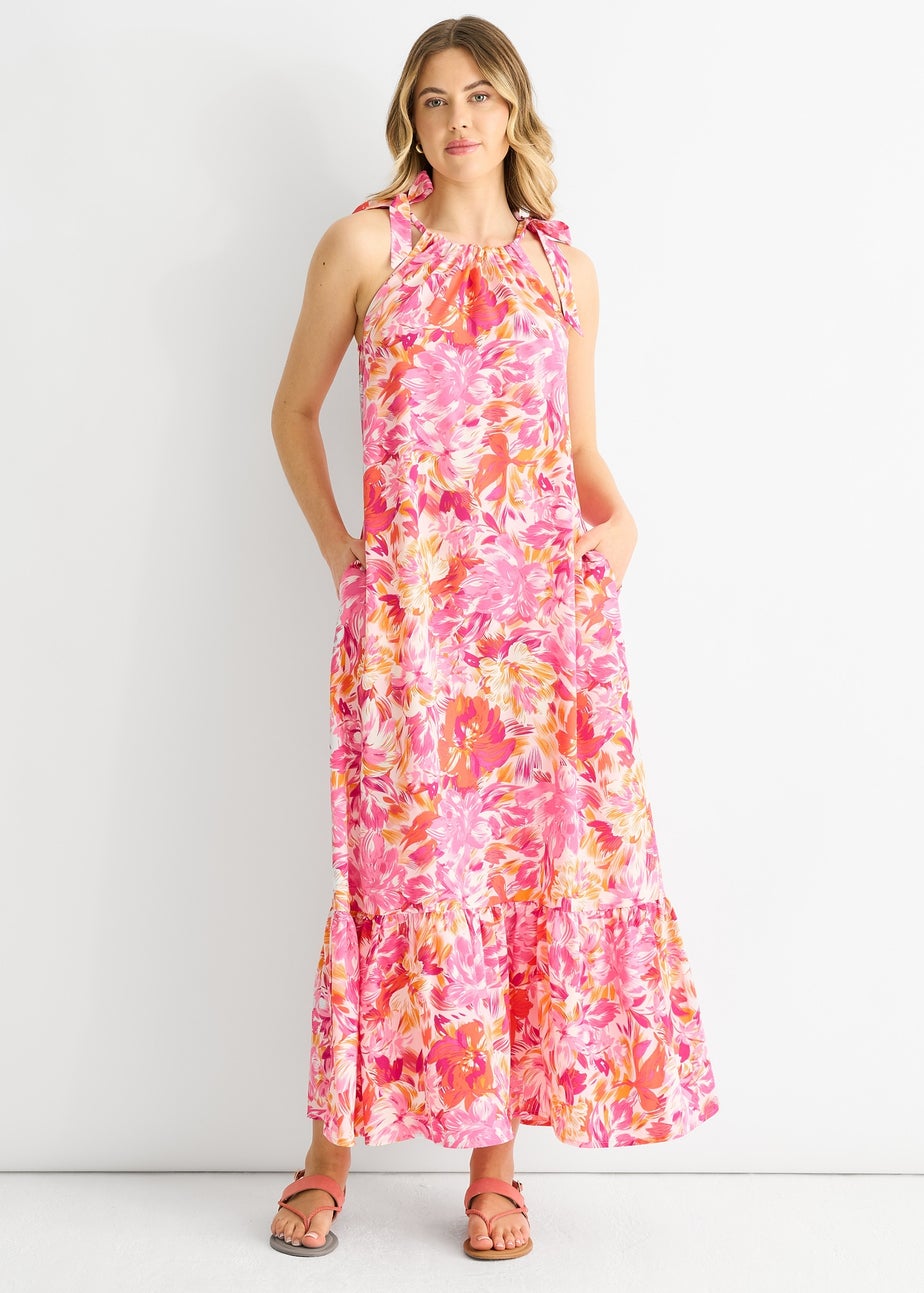 Gini London Red Floral Tie Straps Trapeze Dress