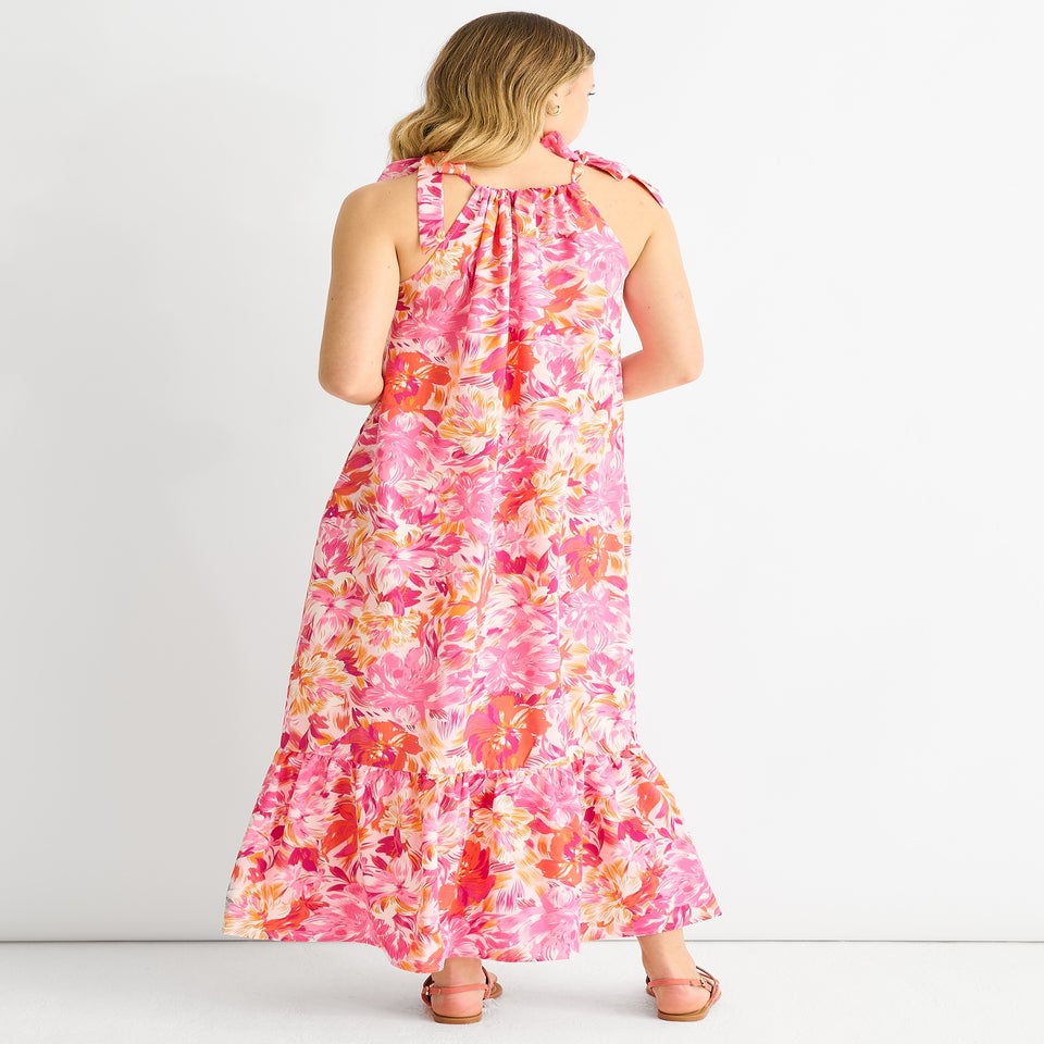 Gini London Red Floral Tie Straps Trapeze Dress