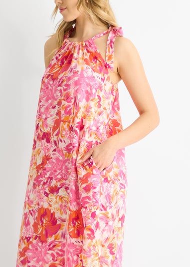 Gini London Red Floral Tie Straps Trapeze Dress