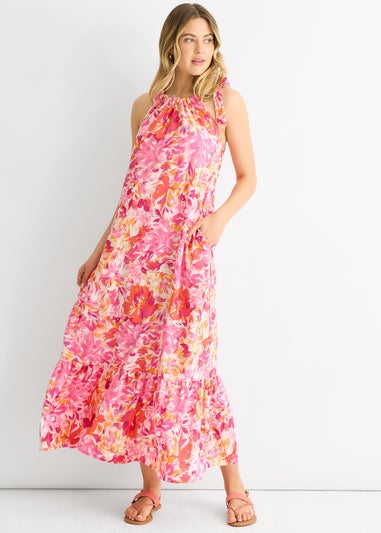 Gini London Red Floral Tie Straps Trapeze Dress