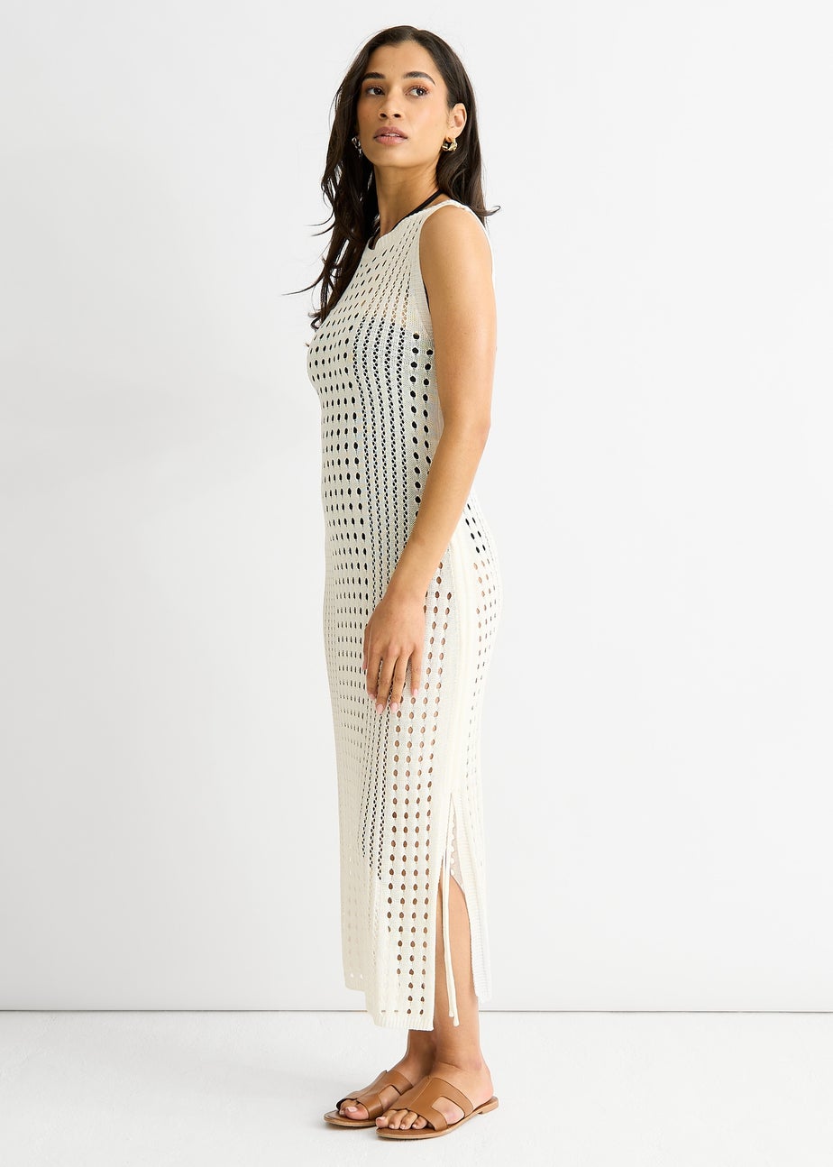 Gini London White Crochet Knit Bodycon Midi Dress