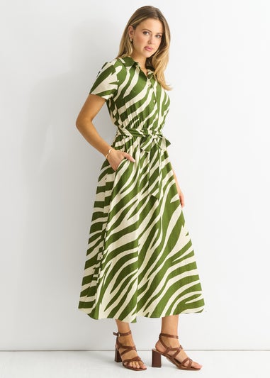 Gini London Khaki Zebra Print Viscose Shirt Dress