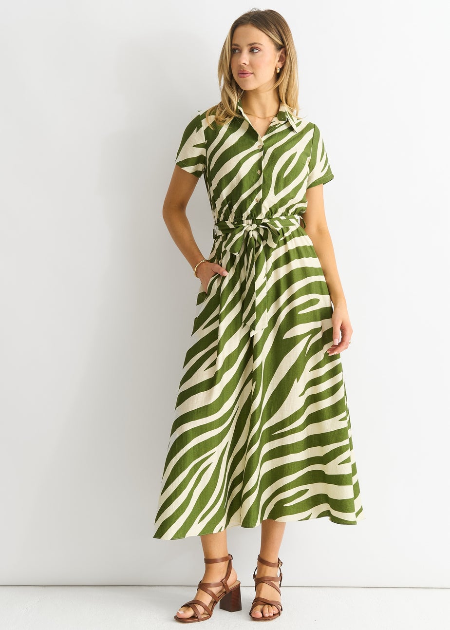 Gini London Khaki Zebra Print Viscose Shirt Dress