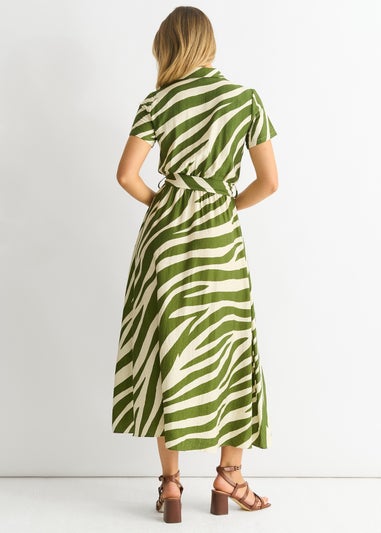 Gini London Khaki Zebra Print Viscose Shirt Dress