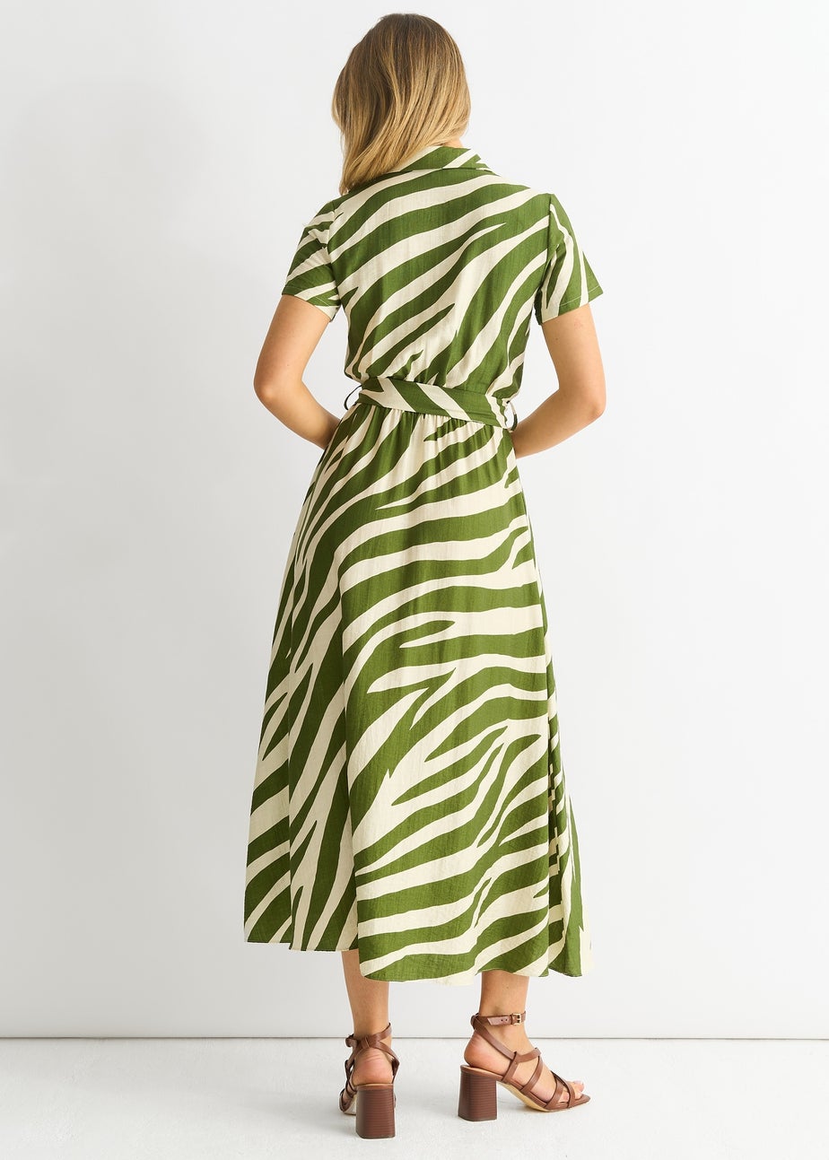 Gini London Khaki Zebra Print Viscose Shirt Dress