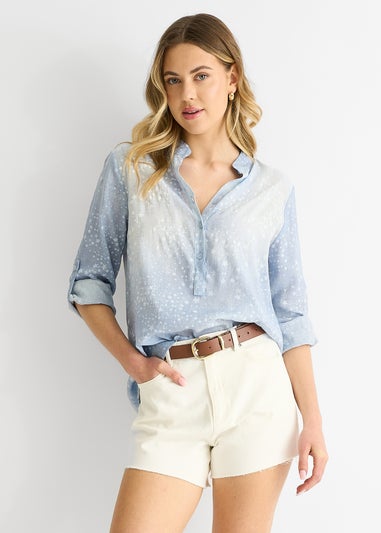 Gini London Blue Denim Look Roll Up Sleeves Oversized Top