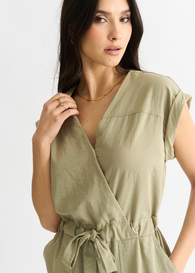 Gini London Sage Green Wrap Belted Utility Jumpsuit
