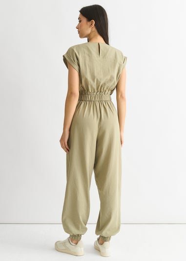 Gini London Sage Green Wrap Belted Utility Jumpsuit