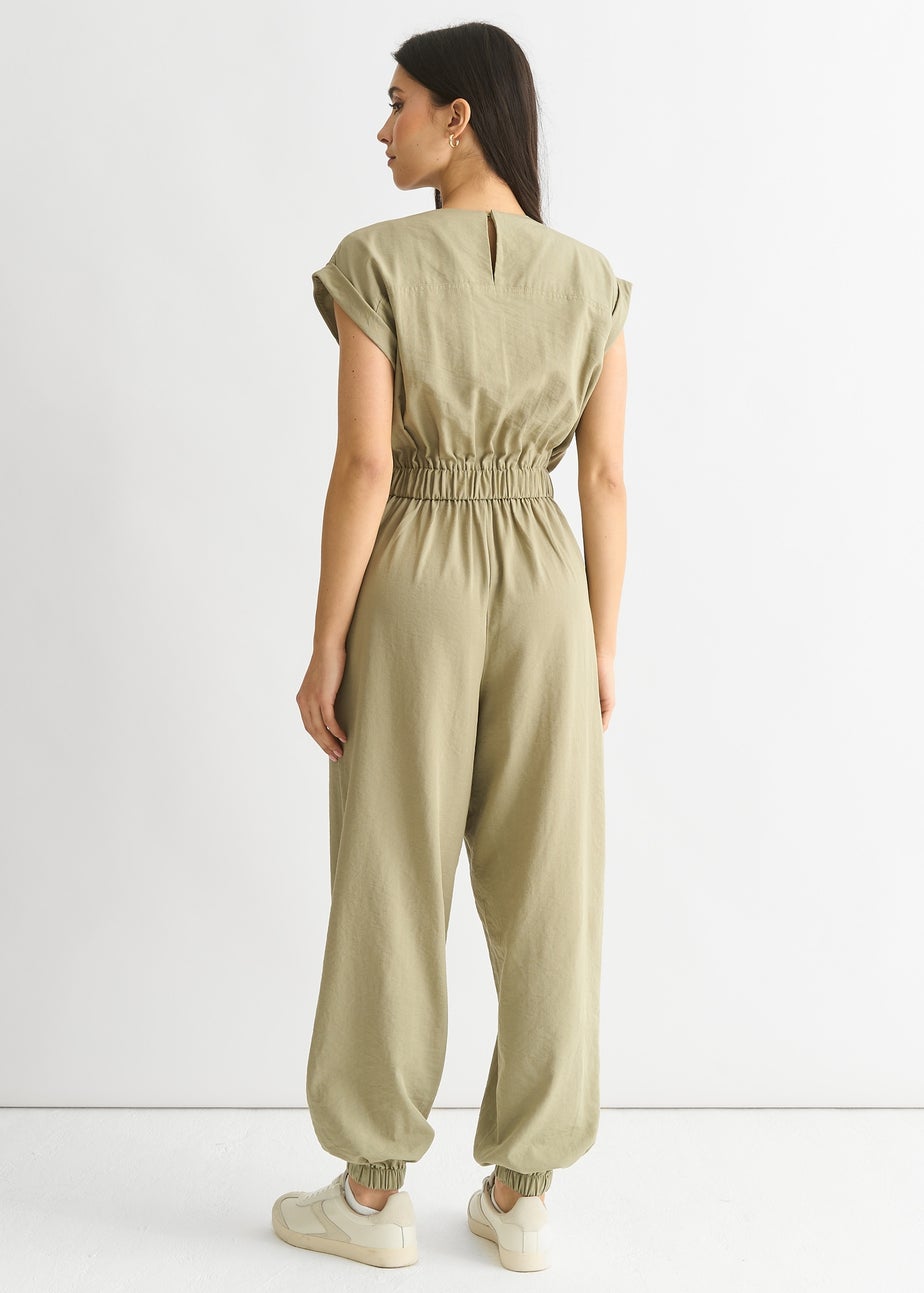 Gini London Sage Green Wrap Belted Utility Jumpsuit