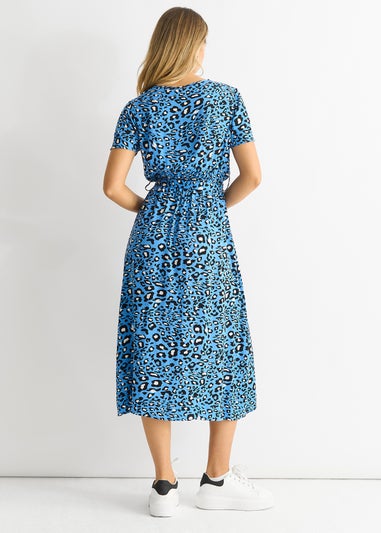 Gini London Blue Short Sleeve Animal Print Wrap Front Midi Dress