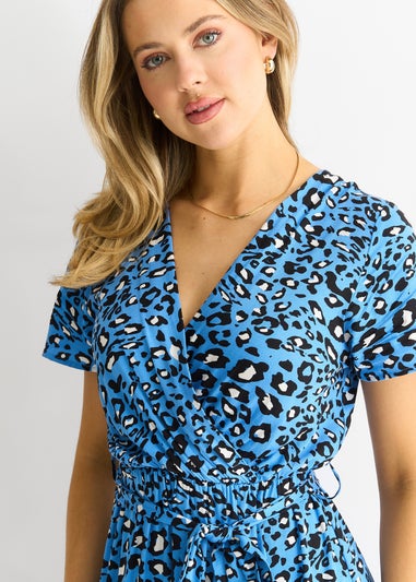 Gini London Blue Short Sleeve Animal Print Wrap Front Midi Dress
