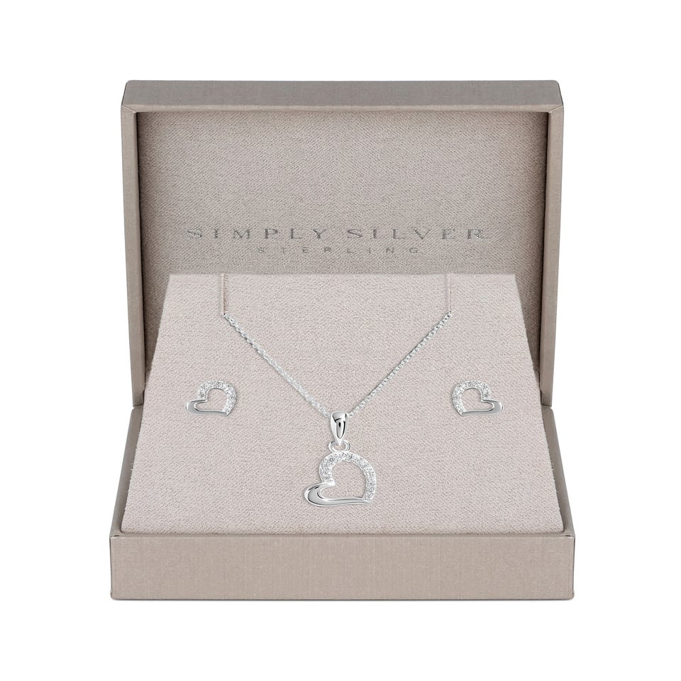 Simply Silver Sterling Silver 925 Polished & Cubic Zirconia Heart Set Gift Boxed