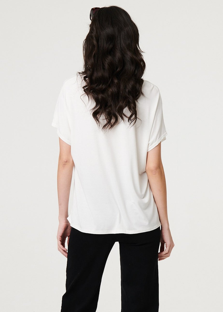 Izabel London White Sparkly Feather Print Relaxed T-Shirt